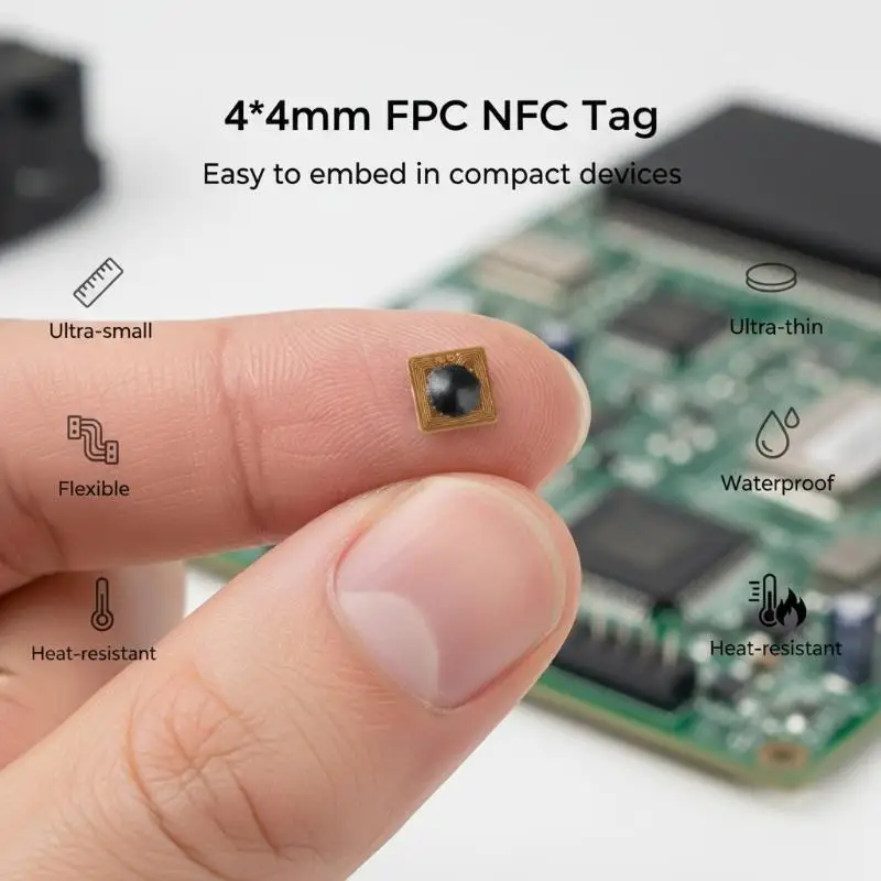 프로그래밍 가능한 4*4mm 마이크로 FPC NFC RFID 태그 스티커 Ntag213 1mm 판독 범위, 출입 통제 및 공급망 관리용