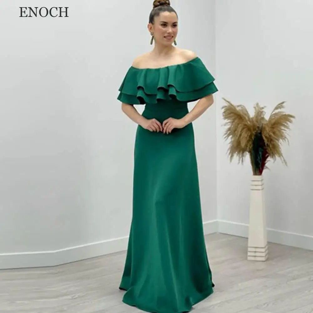 

ENOCH Off The Shoulder Satin Evening Dresses Elegant Boat Neck Ruched Formal Gowns Floor Length Vestidos De Gala Custom Made