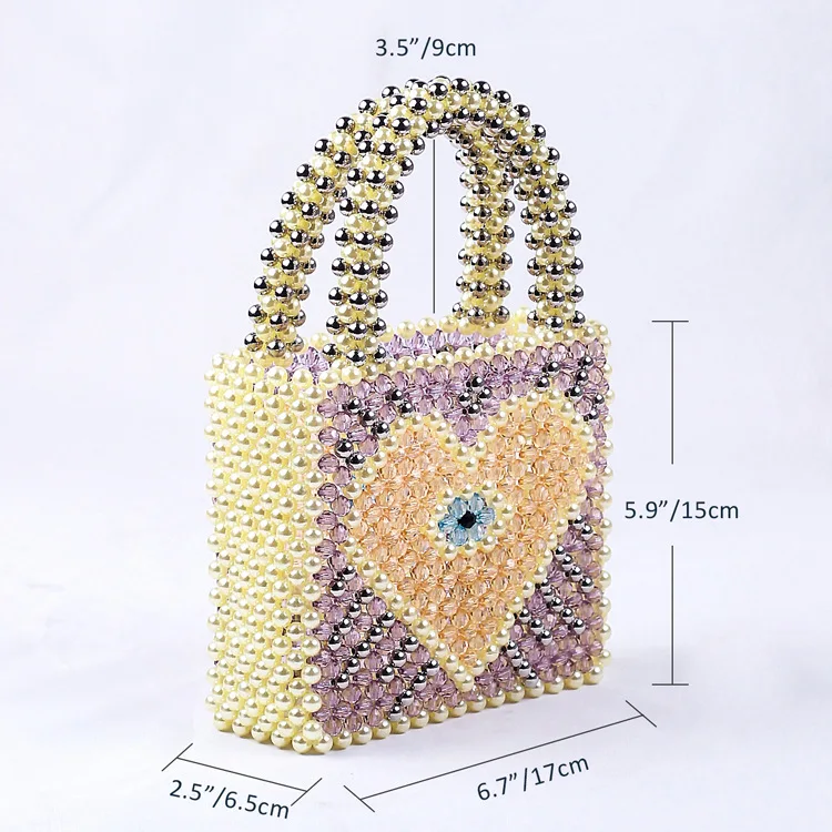 Light Blue Peach Handmade Fashion Heart Pearl Bag Beaded Bags For