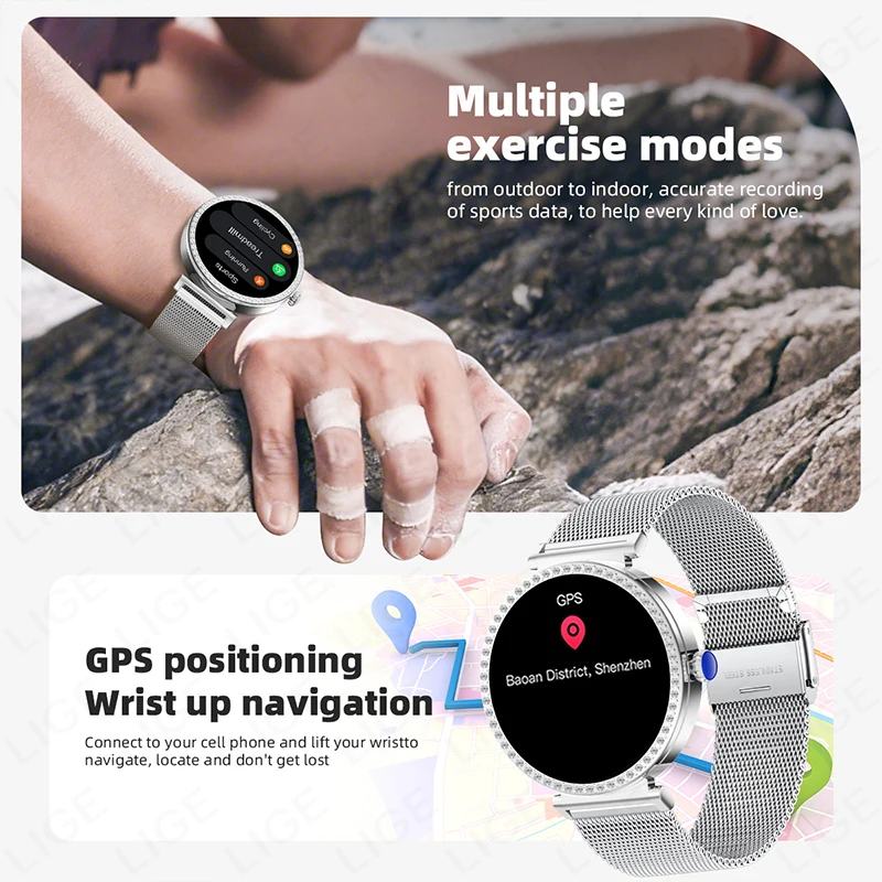 LIGE GPS Ultra-thin Smart Watch Ladies Bluetooth Call Custom Dial Sports Heart Rate Health Tracking Waterproof Women Smartwatch