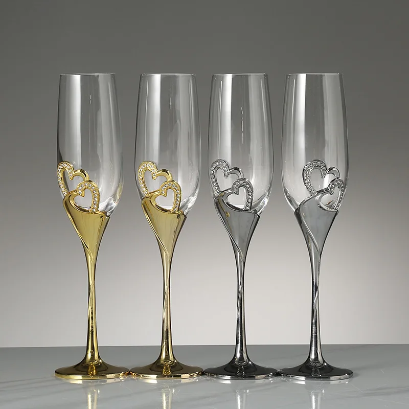 2-Piece Wedding Crystal Champagne Glass Set Flute Glasses Wine Glass for  Wedding Gift Glasses Gold