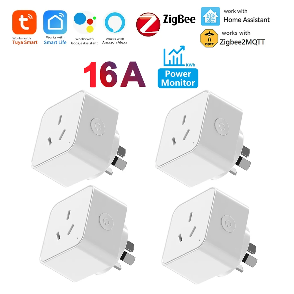 Zigbee 3.0 สมาร์ทซ็อกเก็ต AU ปลั๊กสมาร์ท Tuya App ควบคุม Power Outlet พร้อม Energy Monitor สนับสนุน Alexa Google Home Assistant Z2M 1