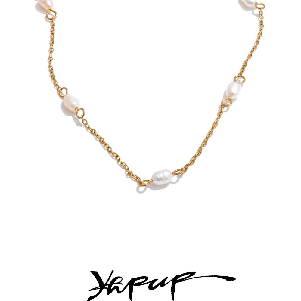 Yhpup Necklace Natural Freshwater Pearl Thin Chain Handmade Waterproof