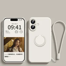 Liquid Silicone Magnetic Ring Stand Shockproof Phone Case with Soft Bumper Protection - iPhone 12 Mini (Beige)