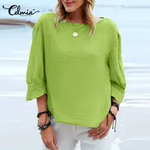 

Vintage Asymmetrical Tops 2022 Celmia Summer Blouses Women Fashion 3/4 Sleeve Tunic Shirts O Neck Splicing Cuffs Party Blusas