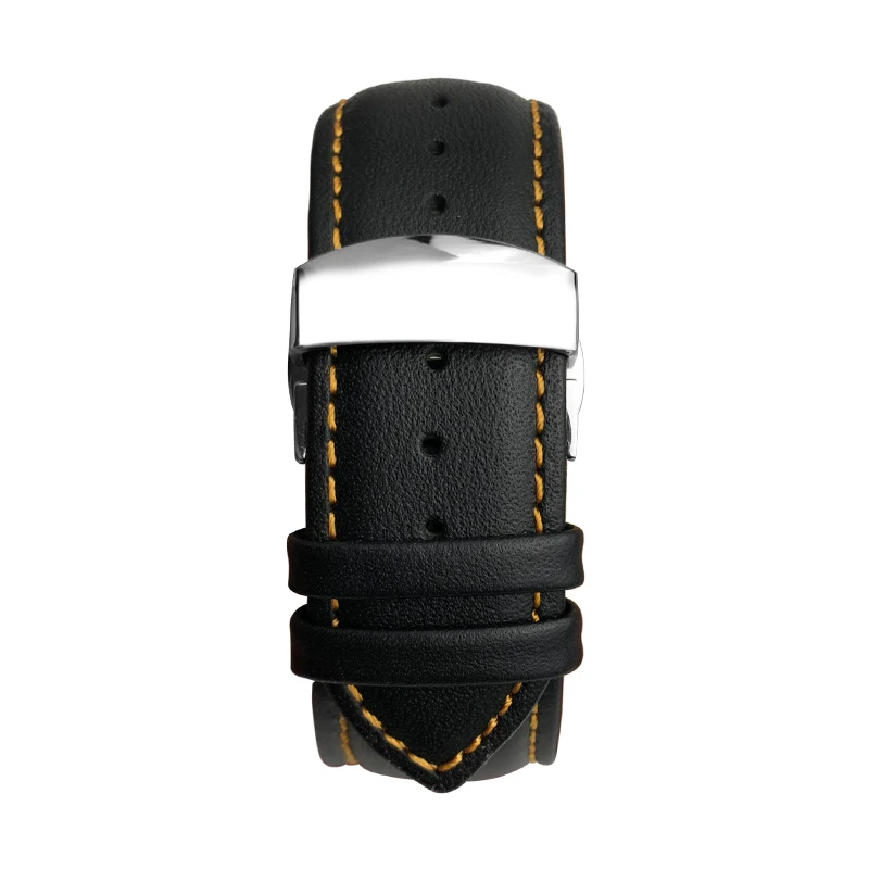 SCHIK 22 23 24mm Curved end Genuine Leather Watchband for Tissot T035 Hamilton HUAWEI GT 2 Tudor Black SHIELD Calfskin Strap