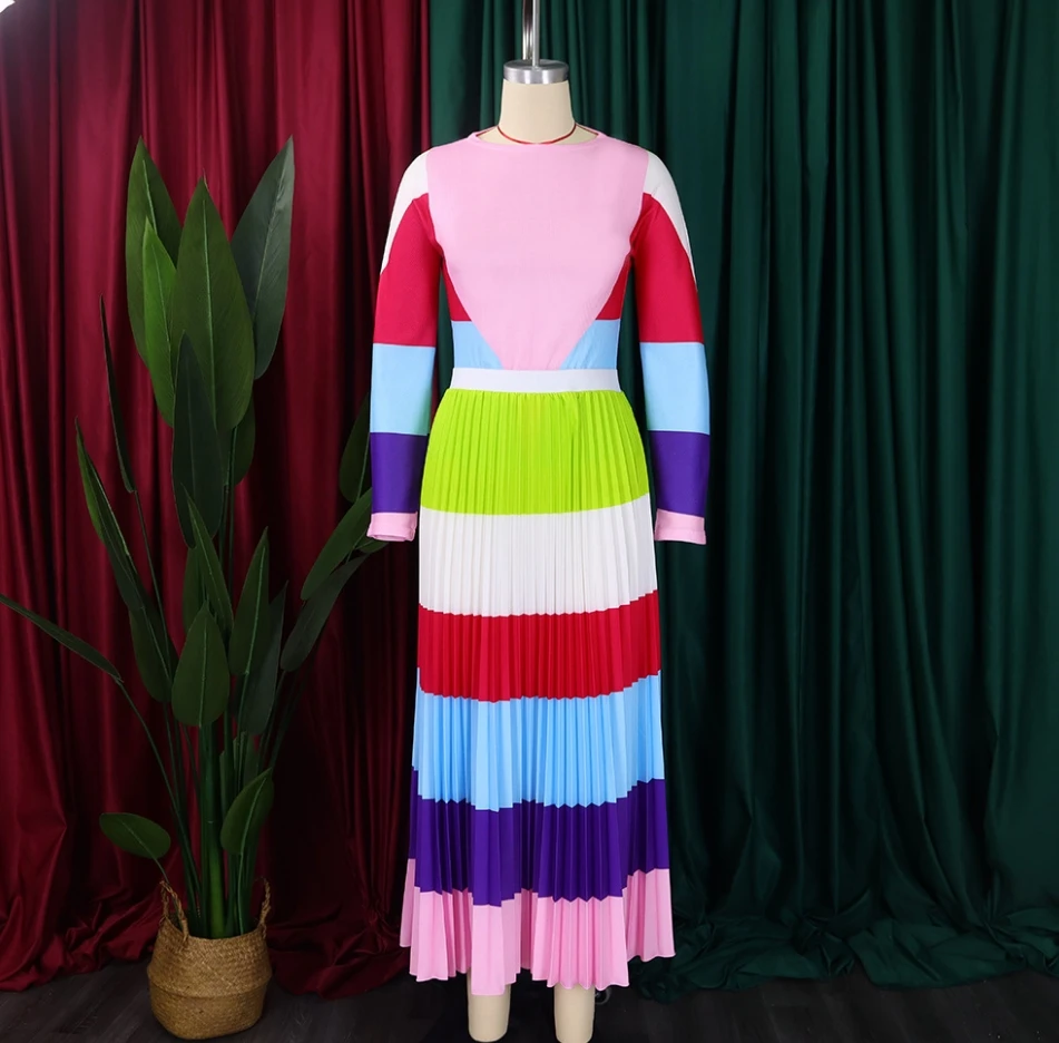 Women Commuter Set 2024 Spring Latest Fashion Wrinkle Print Contrast Color Set Long Sleeved Top Fashion Half Skirt Two Piece Set