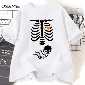 Pregnant Women Fall New Mom Tees Clothing Skeleton Halloween Maternity Tshirt Funny Mother Pregnancy Announcement T-shirt