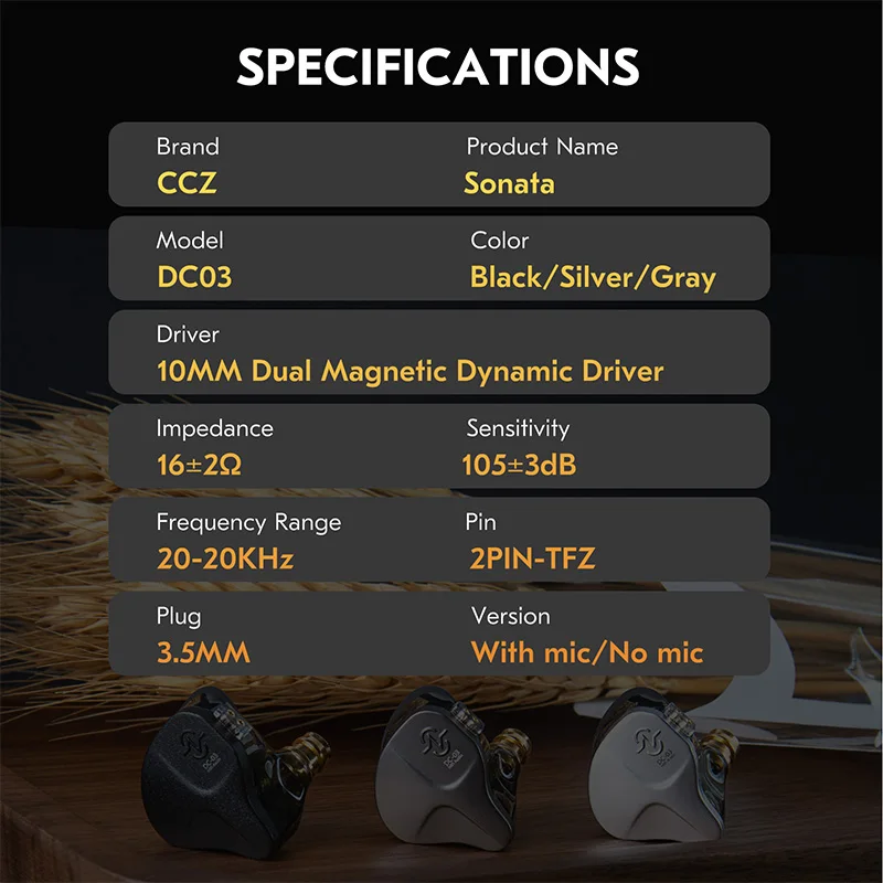CCZ DC03 10MM Magnet DD Zinc Alloy Housing In-ear Earphones