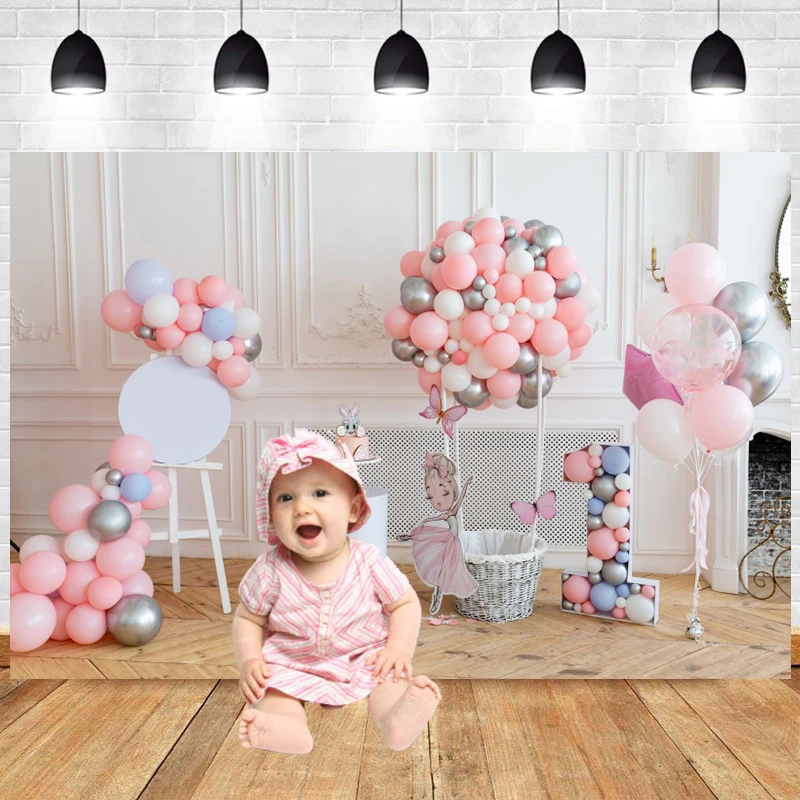 

Ballet Theme 1 Year Backdrop Ballerina Party Decorations for Girl 1st Birthday Photo Background Banner Baby Shower Photography