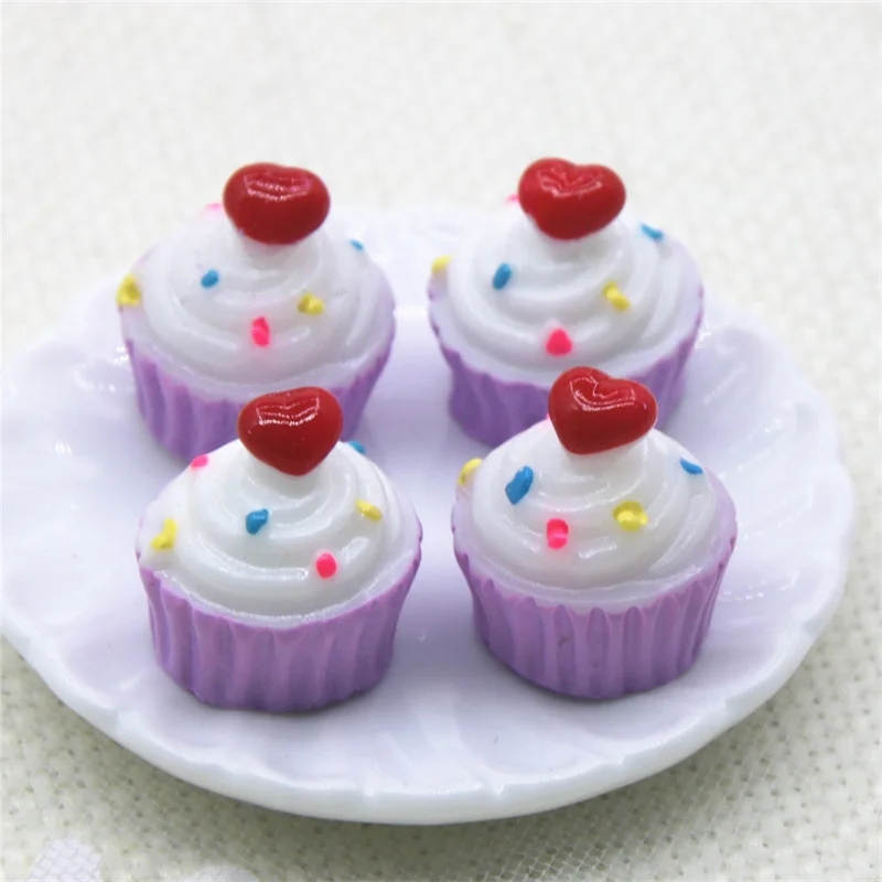 Resin Crafts 10pcs 3D Pink Heart Cake Dessert Cabochon Miniature Food Art Supply Decoration Charm DIY 14x15mm