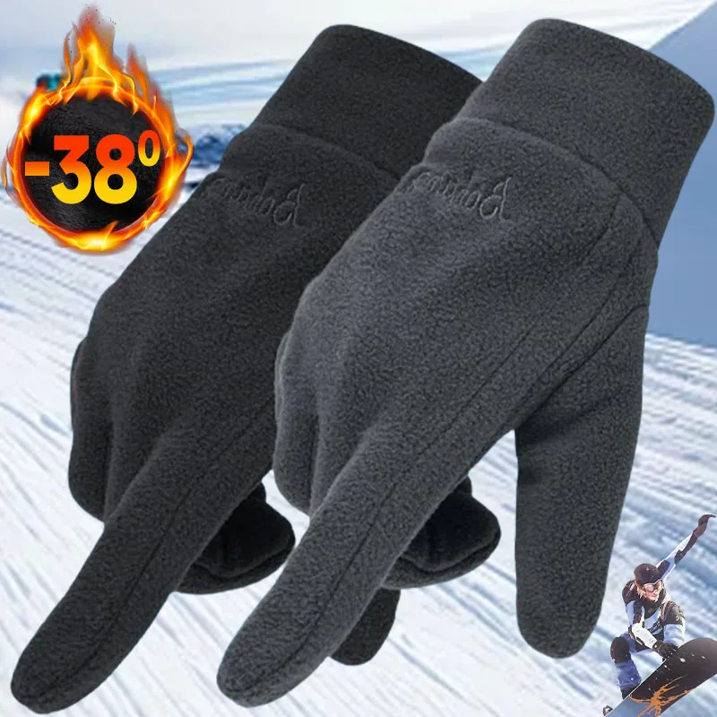 

2024 Thicken Fleece Gloves for Men Women Winter Warm Thermal Full Finger Glove Outddor Windproof Running Skiing Cycling Mittens