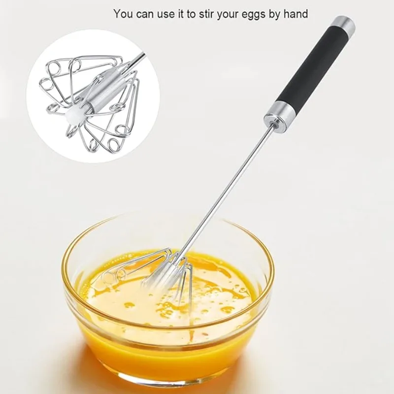 Rotatable Stainless Steel Kitchen Mixer Manual Whisk Egg Beater Milk Cream Whisk Semi Automatic Eggbeater