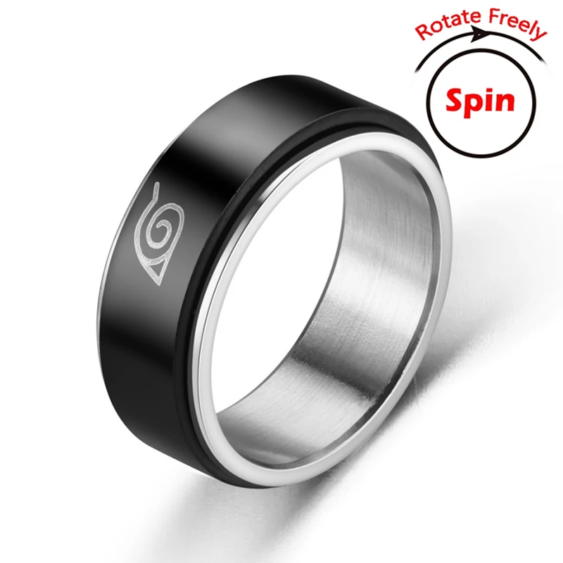 Rotate Ring Konoha Uzumaki Symbal Logo Sign Sasuke Itachi Ninja Fashion Stainless Steel Anime Jewelry Cosplay Women Men Gifts naruto weapon ninja palm leaf fa rikudō sennin ootutuki hagoromo anime swords samurai real steel ninja sword kids weapon toys