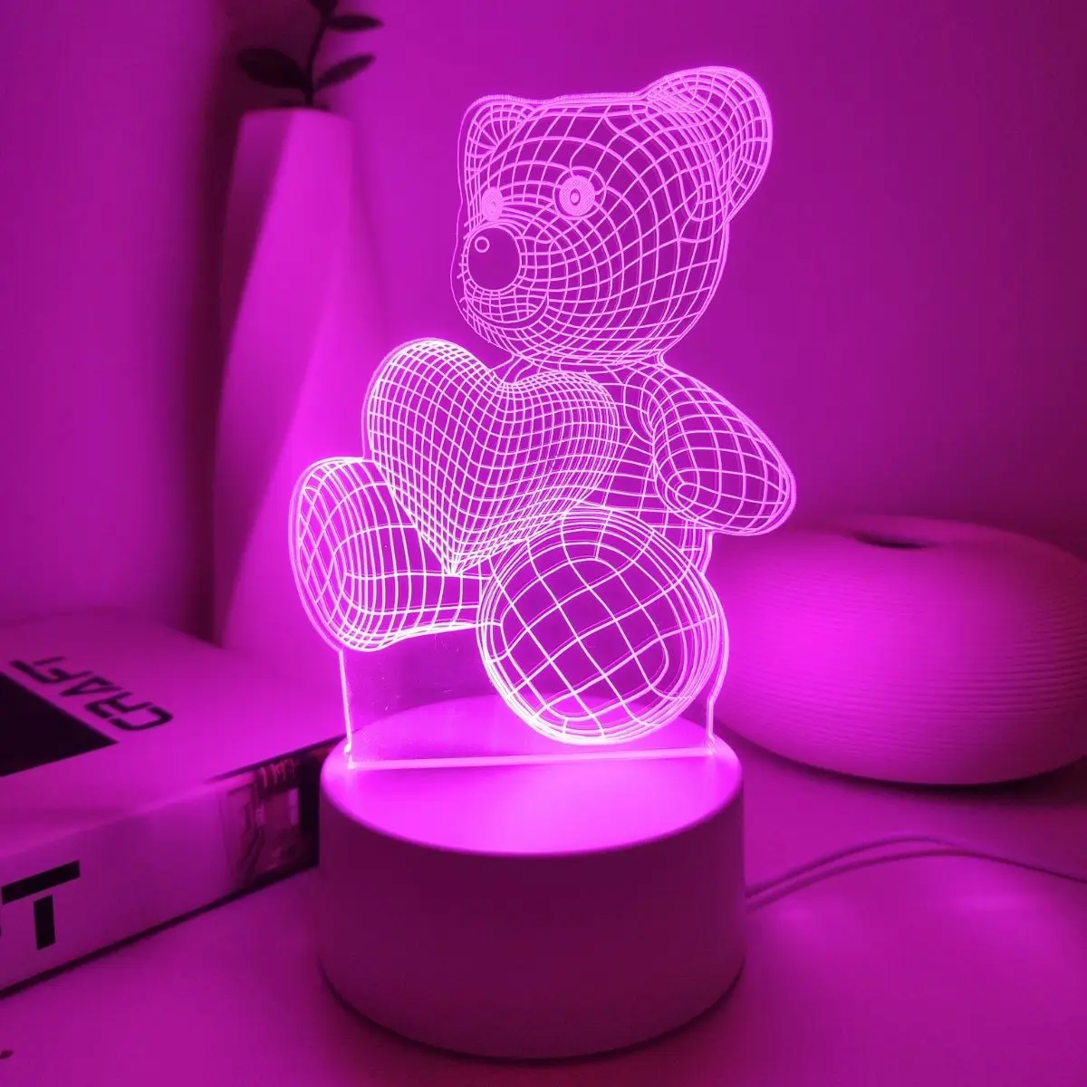 1pc 리틀 베어 3D 나이트 라이트 로맨틱 핑크 라이트, 가족과 친구를 위한 작은 선물, 홈 데코