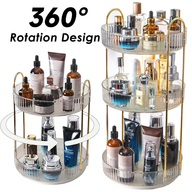 

360 Roating Makeup Organizer Tiered Multipurpose Storage Rack Kitchen Spice Holder Large Capacity Countertop Bathroom Shelf