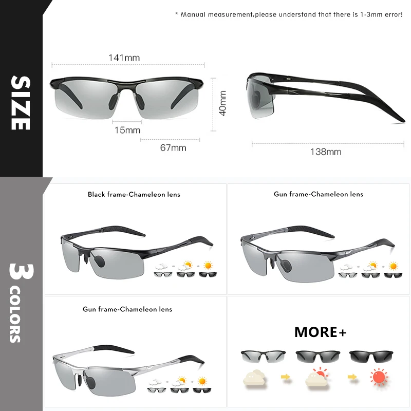 Photochromic Fishing Sunglasses Men Driving Cycling Driving Polarized Sports Sun Glasses UV400 Goggles oculos de sol masculino