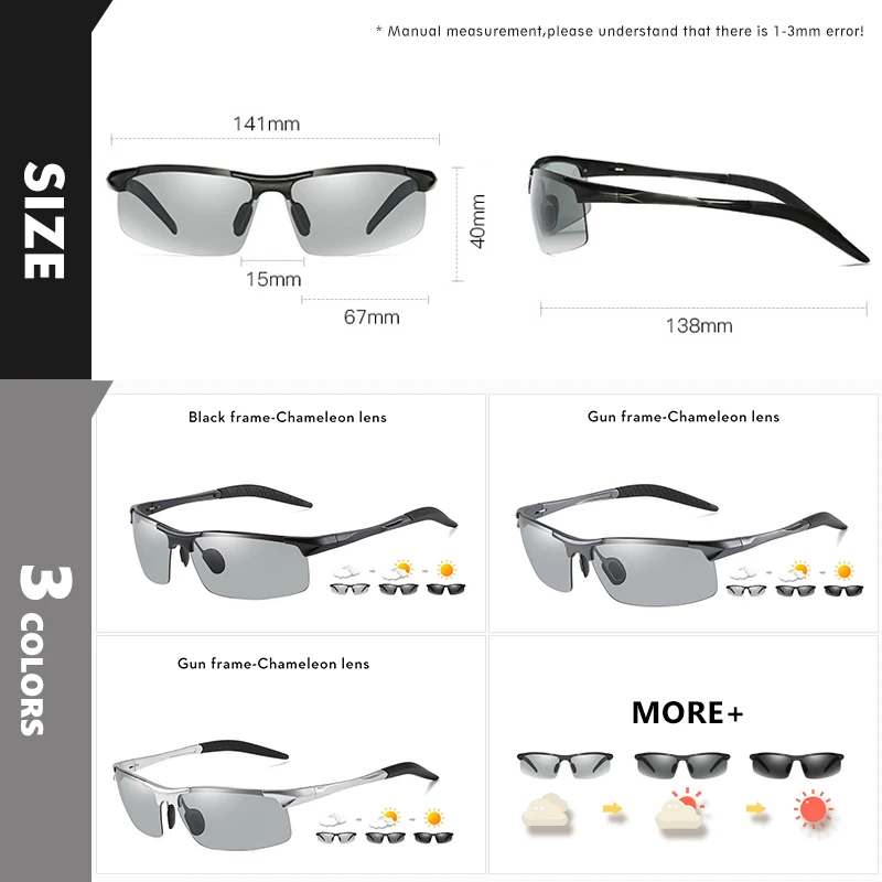 Polarized Fishing Sunglasses Photochromic Men Driving Cycling Sports UV400 Goggles