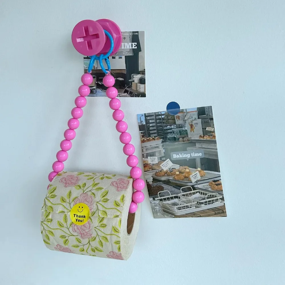 Chic Pink Beaded Toilet Paper Holder & Phone Chain-Punch-Free, Wall-Mounted Organizer For Bathroom And Office Decor paper towel holder toilet paper holder toilet paper rack toilet roll holder paper towel rack tissue holder