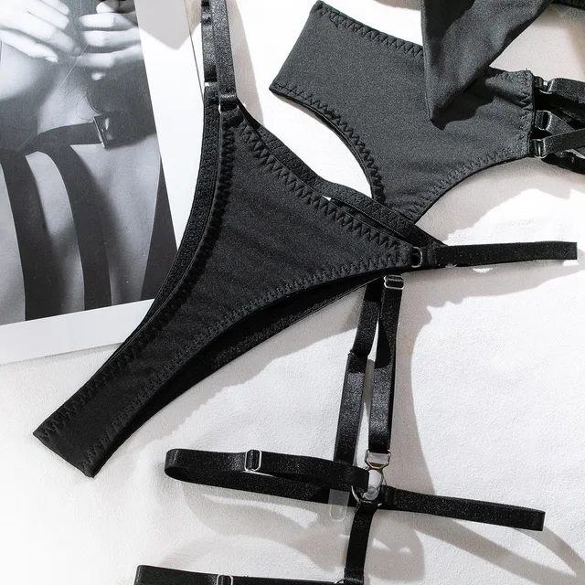 Cut Out Bow Lingerie Set with Garter and Gloves 4
