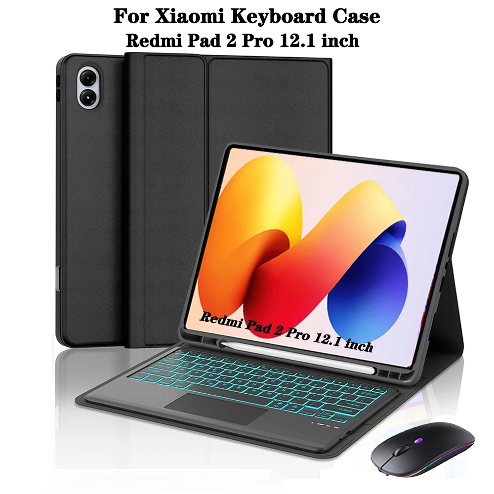 EasyAcc Toetsenbordhoes compatibel met Xiaomi Redmi Pad 2 11 inch met beschermfolie, QWERTZ Duits, afneembaar toetsenbord beschermhoes (zwart