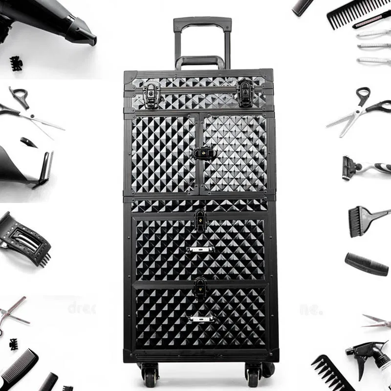 Multi-layer Beauty Tattoo Salons Trolley Cosmetic Luggage Large Professional Hairdressing Trolley Suitcase Travel Makeup Toolbox