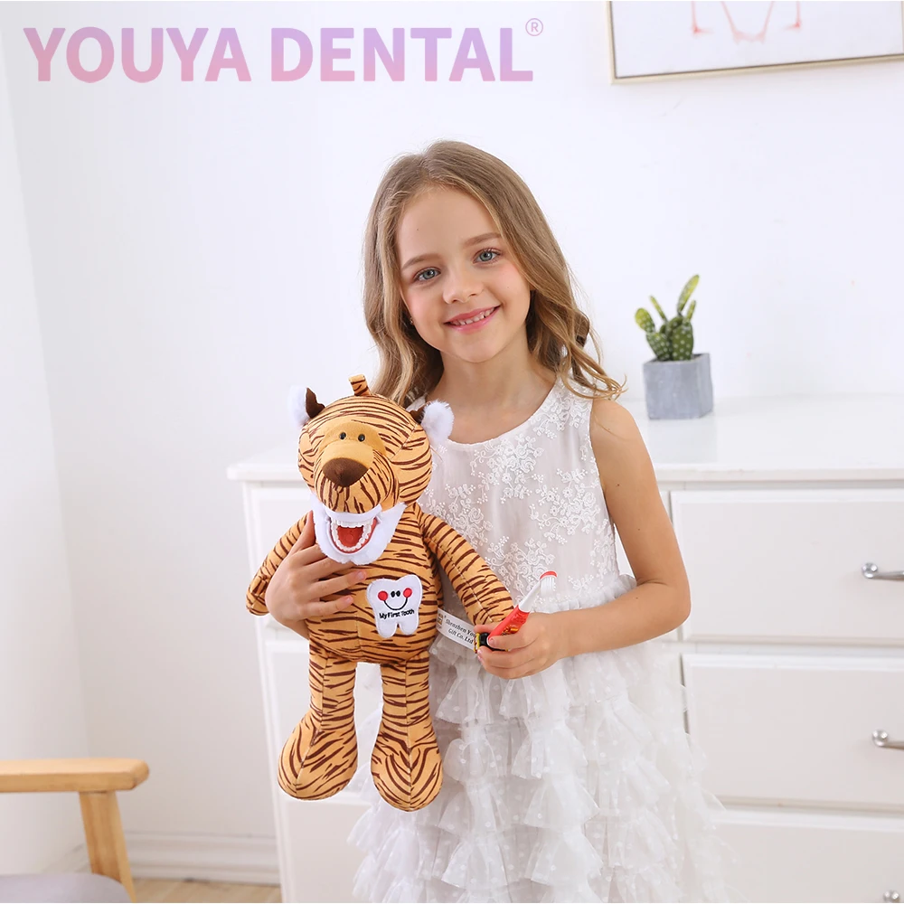 

1Pc Tiger Tooth Fairy Plush Doll Toy with Teeth Model Suitable for Educational Children's Teeth Brushing Dentist Decoration Gift
