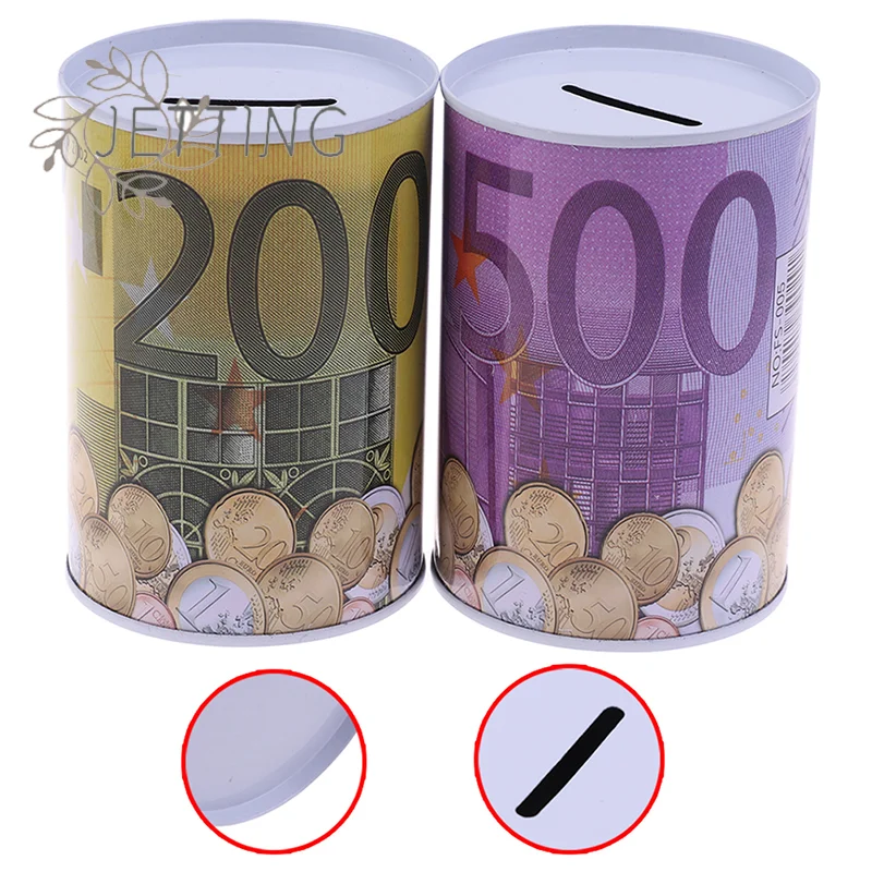 Hucha cilíndrica para monedas y billetes de euro y dólar_voghion.com