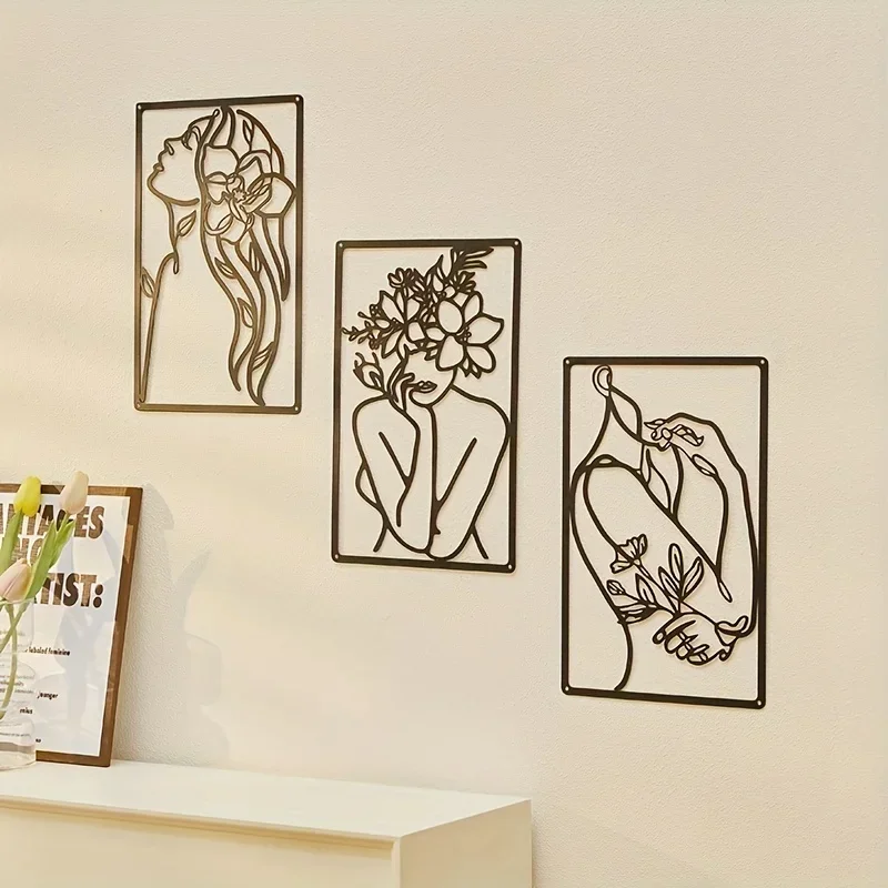 

metal iron 3pcs Metal Home Art Decor Minimalist Abstract Woman Wall Hanging Art Modern Line Drawing Art Decor Metal Female Singl