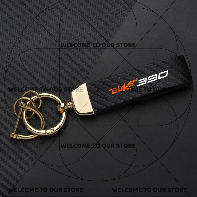 Duke Motorcycle Carbon Fiber Leather Keychain with Zinc Alloy Emblem