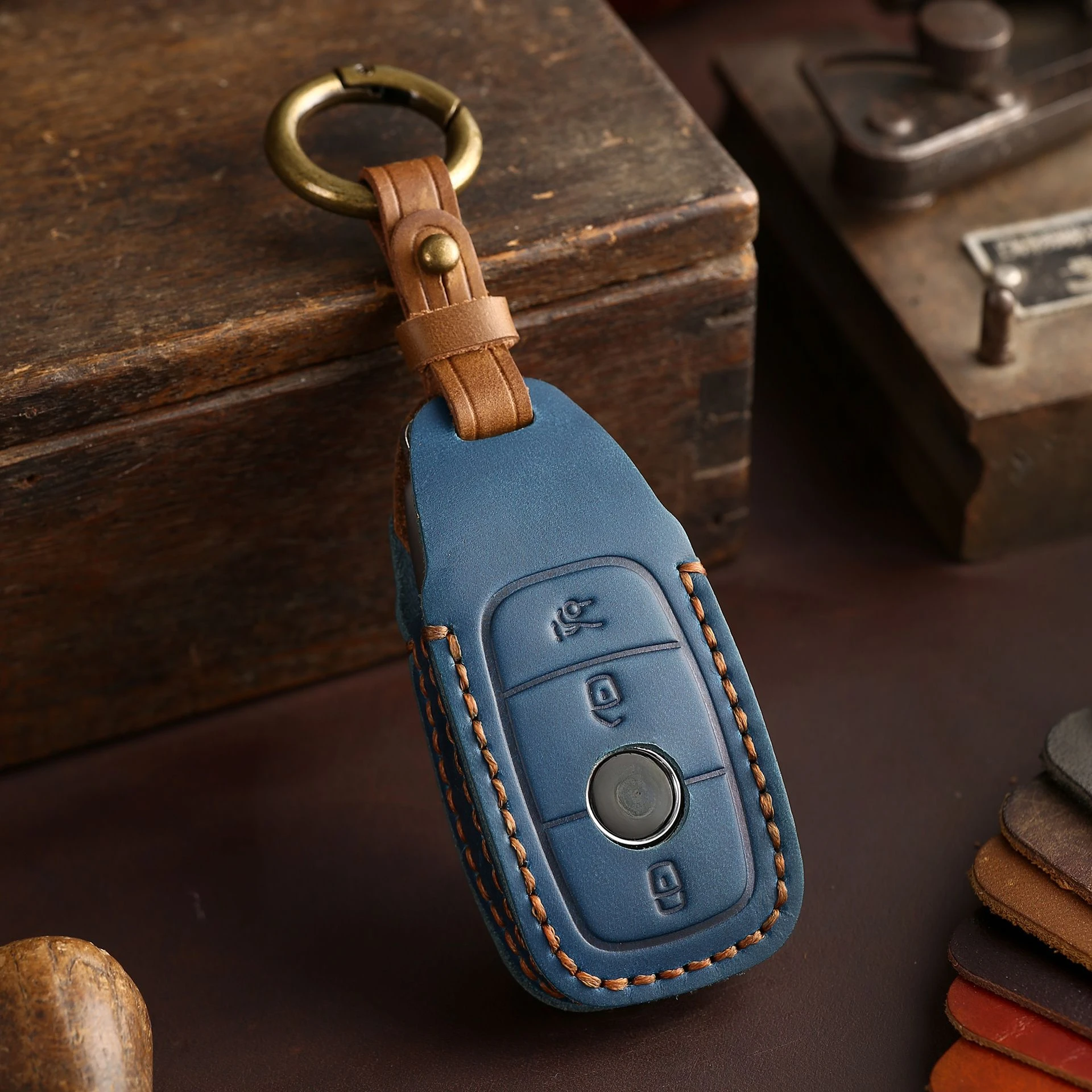 Étui À Clé De Voiture En Cuir Véritable, Couverture Complète, Pour