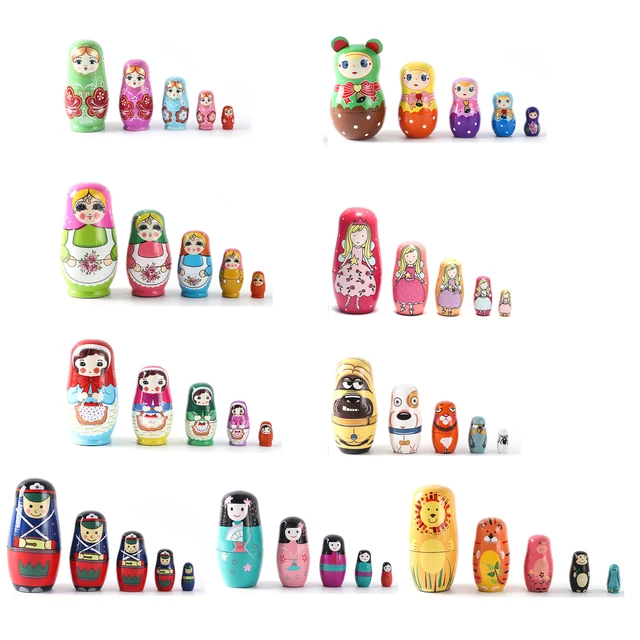 5PCS Matryoshka Dolls Nesting Dolls Cute Wood Russian Montessori Nesting Doll DIY Paint Skill Training Children Christmas Gift 1