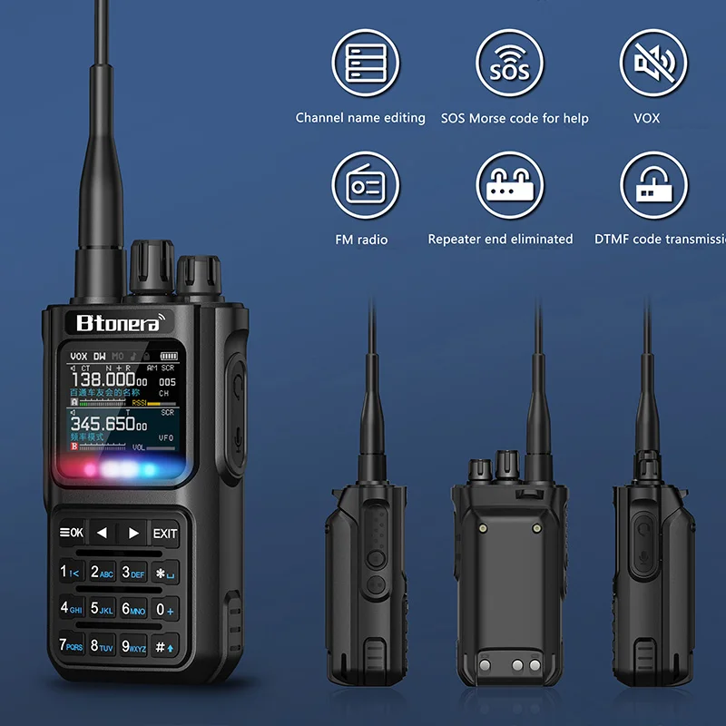 BTDX BT-8000 10W Full Band Ham Radio Amateur 2 Way Radio 256CH Walkie Talkie AM Air Aviation Band Color Scanner Marine NOAA Scan 6