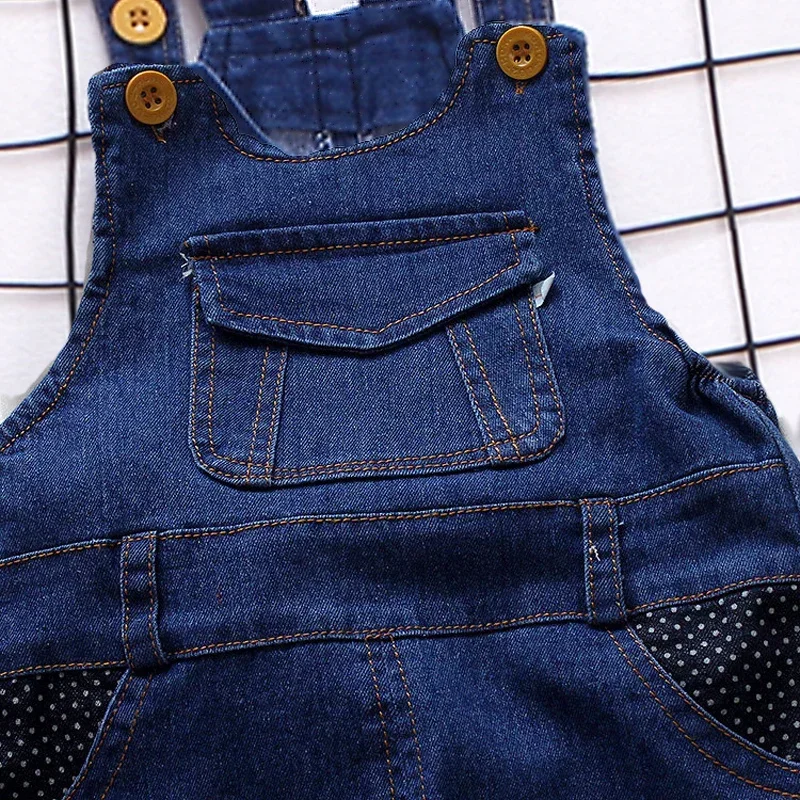 DIIMUU Toddler Baby Overalls Kids Clothing Boys Girls Denim Jumpsuits Casual Bear Patchwork Jeans Pants Infant Bebe Trousers