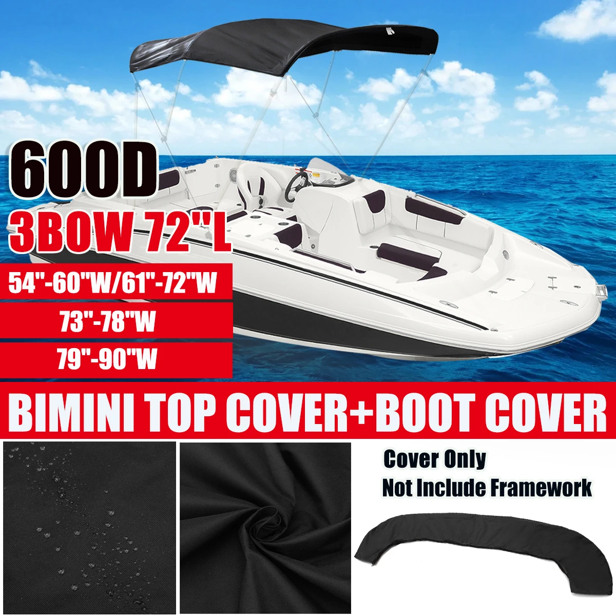 Alomejor Bimini-Top Abdeckung - Wasserdichte Bootsüberdachung Mit UV-Schutz