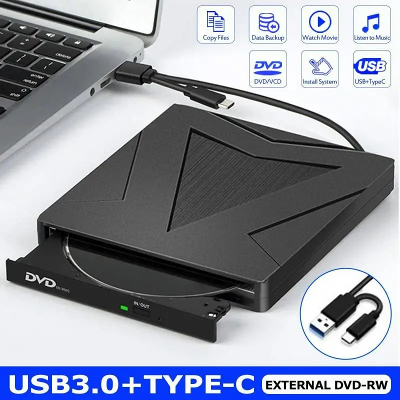 Type-C USB3.0 External DVD CD Drive DVD-ROM CD-ROM Player Burner Writer RW External Optical Drive for Macbook Laptop Desktop PC