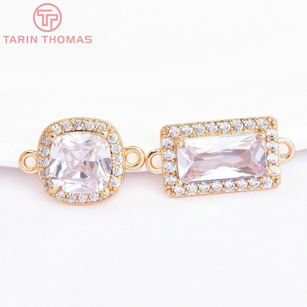 

(6979) 2PCS 24K Gold Color Brass with Zircon Square Double Hole Pendants High Quality DIY Jewelry Making Findings Wholesale