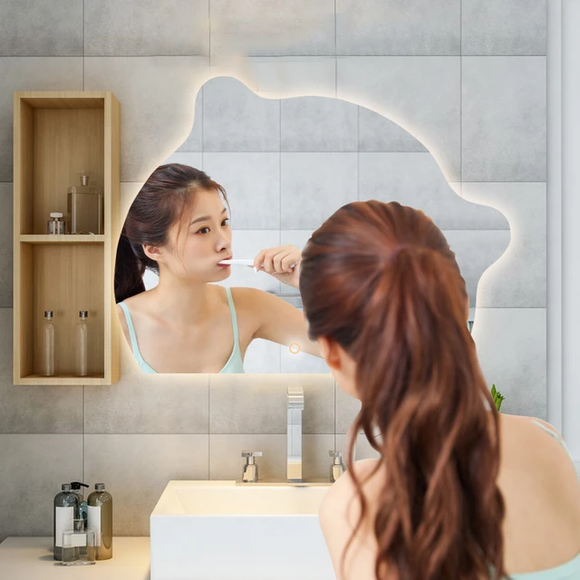 Espejo de maquillaje semicircular con Bluetooth para baño, luz LED de tres  colores, inducción del cuerpo humano, antivaho, tocador inteligente, espejo  de tocador - AliExpress