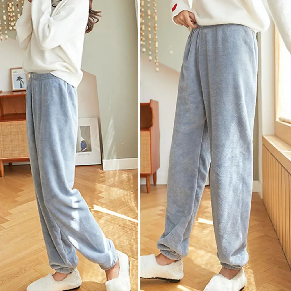 Women Pajama Pants Elastic Waist Moisture-absorbing Soft Plush Coral Fleece Winter 1Pc