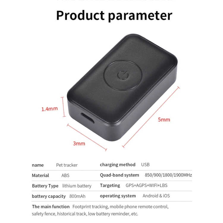 With Good Product Quality P03 2G Waterproof Pet GPS Tracker GPS+AGPS+WiFi+LBS Locator