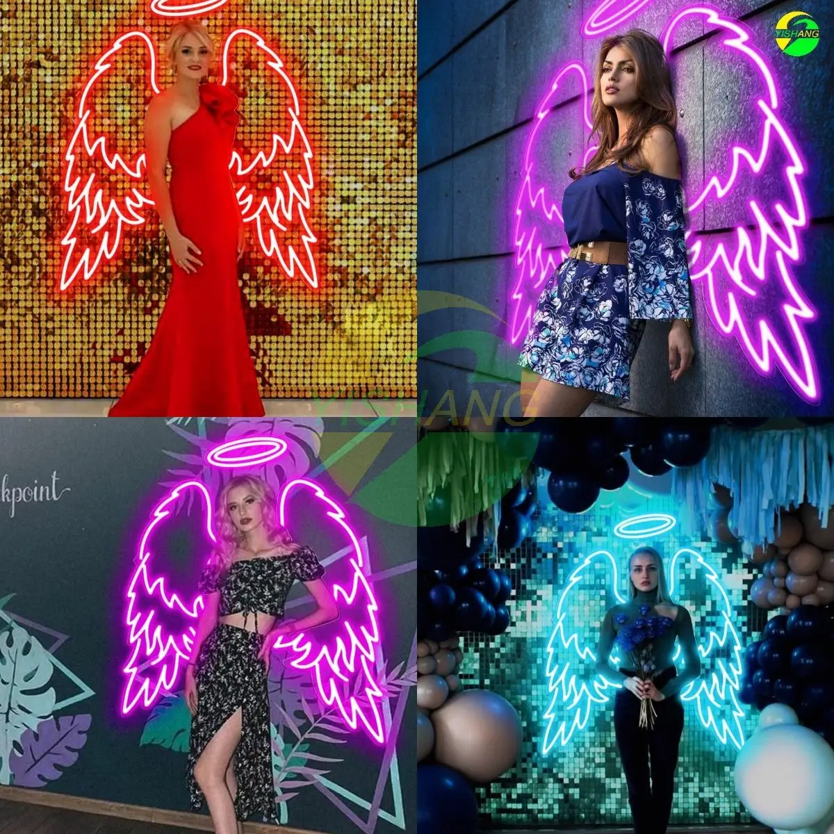 Ali D'Angelo Con Alone E Testo Insegna Al Neon A Led-Neon Nimbus, Decorazioni Per Matrimoni, Decorazioni Per Pareti Al Neon, Zona Fotografica, Insegna