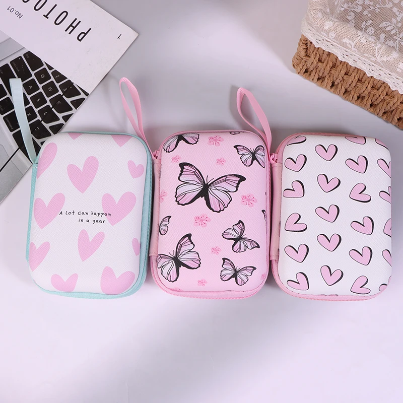 Heart Butterfly Headphone Data Cable Storage Bags Charger Power Bank Rectangular Box Zipper Bag Pocket Pouch