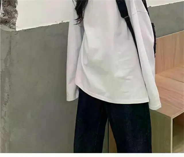 T-shirt manches longues femme, fendu, blanc, noir, solide, simple