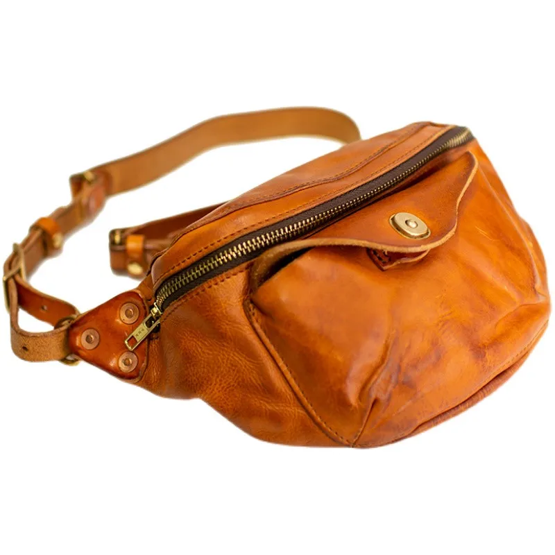 Fashion luxury genuine leather men small chest bag designer handmade high-quality natural real cowhide motorcycle crossbody bag