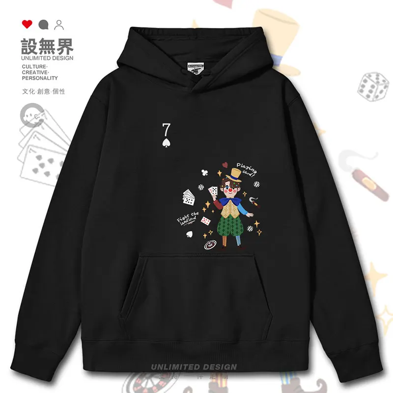 

Playing Card Spades 7 Happy Landlord Fun Dice Graffiti mens hoodies Coat sports white Sportswear fashion autumn winter clothes