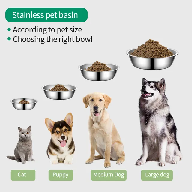 Large Capacity Dog Bowl Stainless Steel Pet Feeding Bowl Cat and Dog Food Drinking Bowl Metal Feeder Bowl Durable and Cheap 6