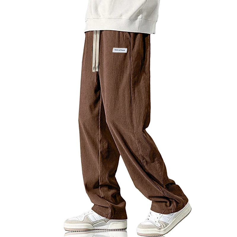 Autumn Mens Corduroy Baggy Pants Wide Leg Casual Pant Elastic Waist Drawstring Sweatpants  Loose Work Pants Breathable Outerwear