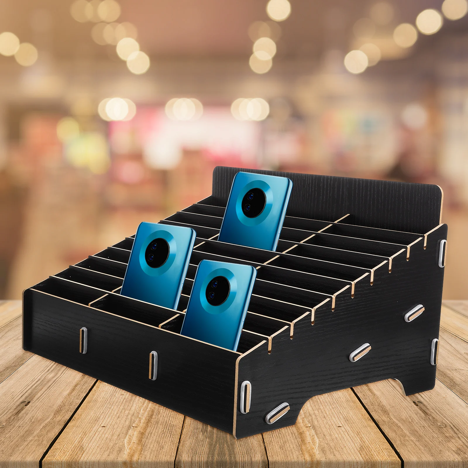 

Wooden 30-Grid Cell Phones Storage Box Desktop Mobile Phone Holder Organizer