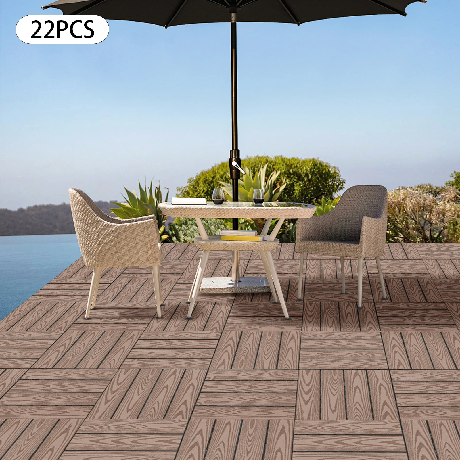 22-teiliges WPC Ineinandergreifendes Terrassenfliesen-Set, 30x30cm WPC Verbundplatten, Holz-Kunststoff-Bodenbelag für Garten, Terrasse, Balkon – Detail 5