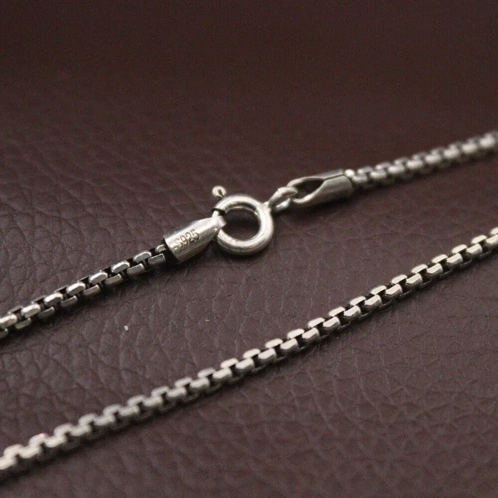 Real 925 Sterling Silver 2mm Round Box Link Chain Necklace 17.7inch-27.56inch